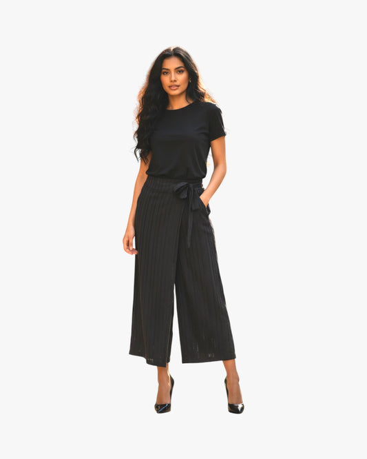 Striped Cropped Wide-Leg Trousers